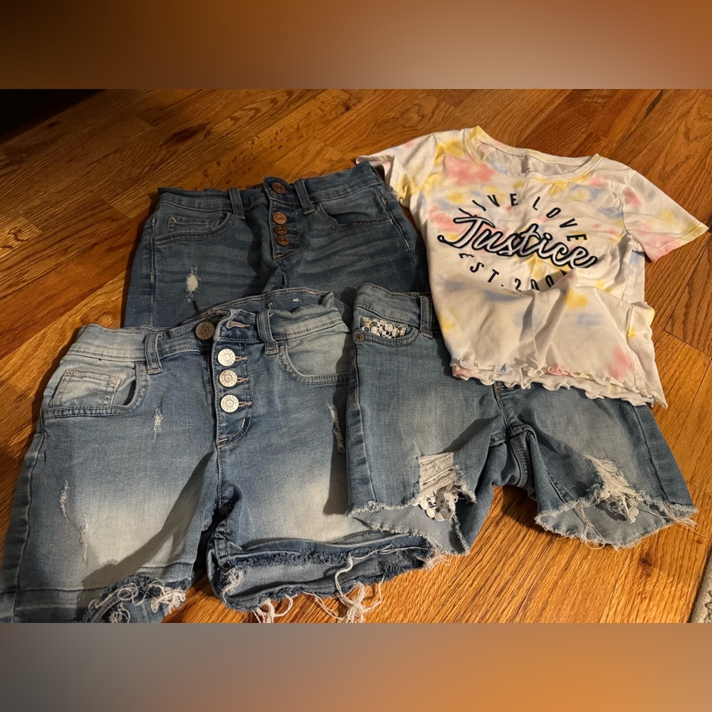 Justice - Lot of Denim Shorts & Shirt (size 8 and 10)